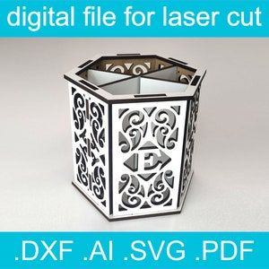 Laser Cut Files Pencil Holder 3mm 1/8&quot; SVG  Lasercut Vector For Glowforge Organizer For Pens And Pencils With Initials
