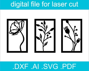 Flowers Wall Art SVG  | Svg Flowers Wall Cut File | Lasercut File For Glowforge | Lightburn Files /dxf/pdf/ai/svg Cut Files
