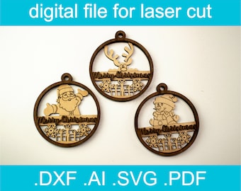 Christmas Ornaments SVG • Laser Cut Files • Bundle 3 Designs • Christmas Svg • Glowforge • Xtool D1 Pro • Lightburn • CNC • Vector Graphics
