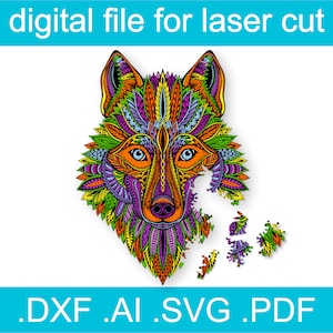 Lasergesneden bestanden puzzel Wolf | Glowforge-project | Cnc-bestanden voor hout |  Glowforge-svg-bestanden | Glowforge-ideeën | CNC-plannen | Houten puzzel