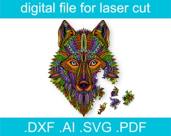 Laser Cut Files Puzzle Wolf | Glowforge Project | Cnc Files For Wood |  Glowforge SVG Files | Glowforge Ideas | Cnc Plans | Wooden Puzzle