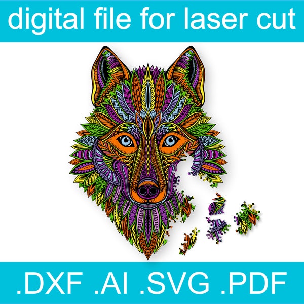 Laser Cut Files Puzzle Wolf | Glowforge Project | Cnc Files For Wood |  Glowforge SVG Files | Glowforge Ideas | Cnc Plans | Wooden Puzzle