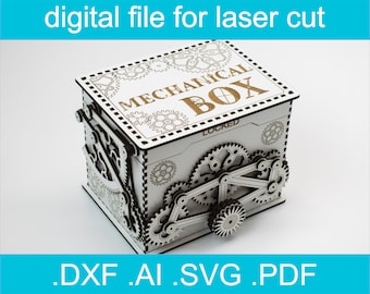 Laser Cut Files - Mechanical Box, SVG Laser cut File, glowforge svg file, laser cut box file, Cnc Files For Wood • , glowforge project