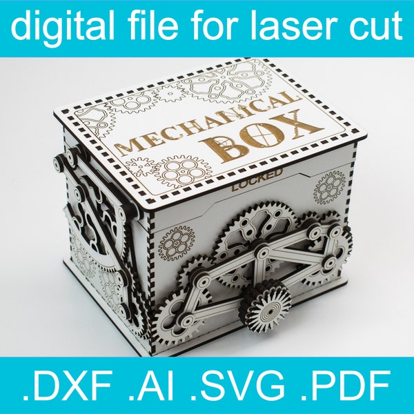 Laser Cut Files - Mechanical Box, SVG Laser cut File, glowforge svg file, laser cut box file, Cnc Files For Wood • , glowforge project