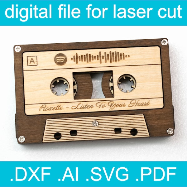 File tagliati al laser Cassette Tape Svg, file cnc per legno, vecchia scuola in formato SVG, anni '80 in formato SVG, amante della musica in formato SVG