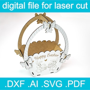 Canasta de Pascua Svg Glowforge / Archivos cortados con láser / SVG de Pascua / Vector cortado con láser para Glowforge Decoración de Pascua Conejito de Pascua Huevo de Pascua