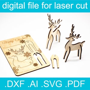 3D-puzzel kersthertenkaart SVG • Lasergesneden bestand • Glowforge • Xtool d1 • Lightburn • CNC • Vectorafbeeldingen