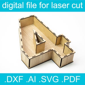 3D Numer 4 SVG • Plik do cięcia laserowego • Pudełko na prezent SVG • Glowforge • Xtool d1 • Lightburn • CNC • Grafika wektorowa