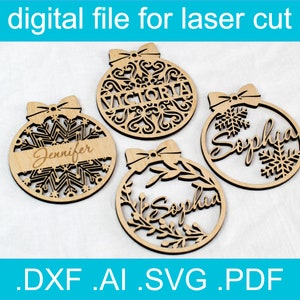 Laser Cut File Christmas Ornament SVG Personalization Bundle 4 designs  •  Christmas Svg • CNC Files For Wood • Glowforge Files