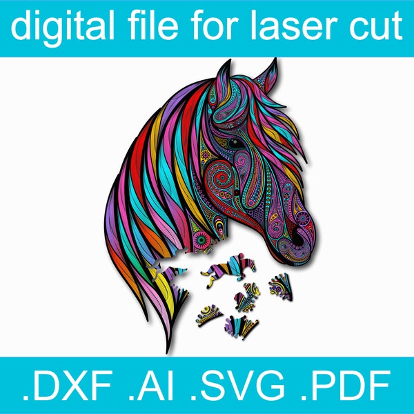 Laser Cut Files Puzzle Horse | Glowforge Project | Cnc Files For Wood |  Glowforge SVG Files | Glowforge Ideas | Cnc Plans | Wooden Puzzle