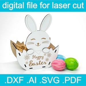 File di taglio SVG per cestino pasquale per laser / SVG di Pasqua / File vettoriale tagliato al laser per decorazioni pasquali Glowforge Coniglietto pasquale Uovo di Pasqua