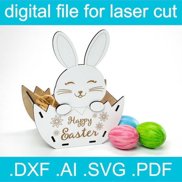File di taglio Svg del cestino di Pasqua per Laser / Pasqua SVG / Lasercut vettoriale per Glowforge Easter Decor Easter Bunny Easter Egg