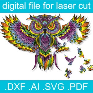 Laser Cut Files Puzzle Owl | Glowforge Project | Cnc Files For Wood |  Glowforge SVG Files | Glowforge Ideas | Cnc Plans | Wooden Puzzle