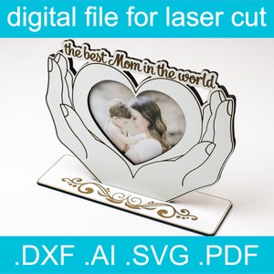 Fichier découpé au laser pour la fête des mères | Vecteur de découpe laser pour cadre photo Glowforge fête des mères SVG DXF