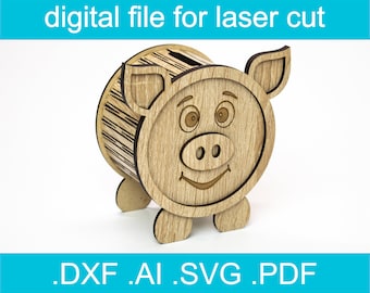 Laser Cut Files Piggy Bank SVG | Glowforge Files | Coin Bank SVG | Pig SVG |Cnc Files For Wood | Lightburn Files | xtool d1