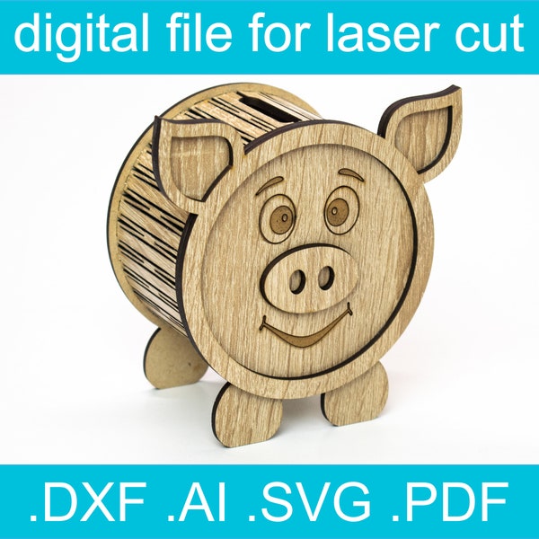 Laser Cut Files Piggy Bank SVG | Glowforge Files | Coin Bank SVG | Pig SVG |Cnc Files For Wood | Lightburn Files | xtool d1