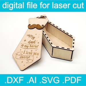 Caja de regalo para el Día del Padre (SVG) - Archivo cortado con láser, Xtool d1, LightBurn, Proyecto Glowforge, Archivos CNC para madera