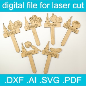 Garden Markers SVG Laser Cut File Bundle 10 designs | Garden Gnome | Plant Markers Svg | Cnc Projects For Wood | Lightburn Files, NGLN