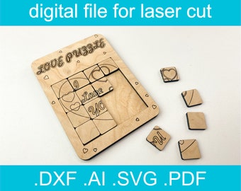 Valentine's Puzzle SVG • Laser Cut File Puzzle I Love You • Valentine's Day SVG • Glowforge • Xtool d1 • Lightburn • NGLN