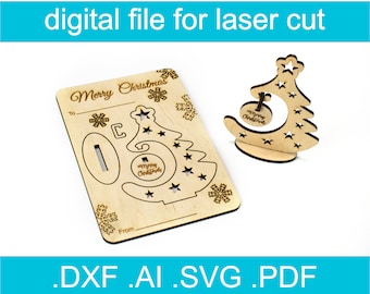 3D Puzzle Christmas Tree Card SVG • Laser Cut File • Glowforge • Xtool d1 • Lightburn • CNC • Vector Graphics