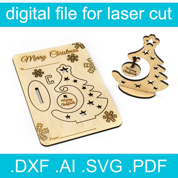 3D Puzzle Christmas Tree Card SVG • Laser Cut File • Glowforge • Xtool d1 • Lightburn • CNC • Vector Graphics