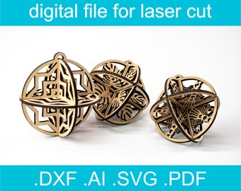 3D Christmas Ornaments SVG • Christmas Balls SVG • Laser Cut File • Glowforge • Xtool d1 • Lightburn •  Vector Graphics • NGLN