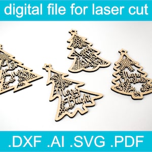 Christmas Ornament SVG, Laser Cut File ,  Personalization Bundle 4 designs  •  Christmas Tree Svg • CNC Files For Wood • Glowforge Files