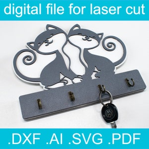 Archivos cortados por láser SVG Porta llaves Gatos Vector cortado por láser para Glowforge dxf, ai, SVG, Porta archivos de corte