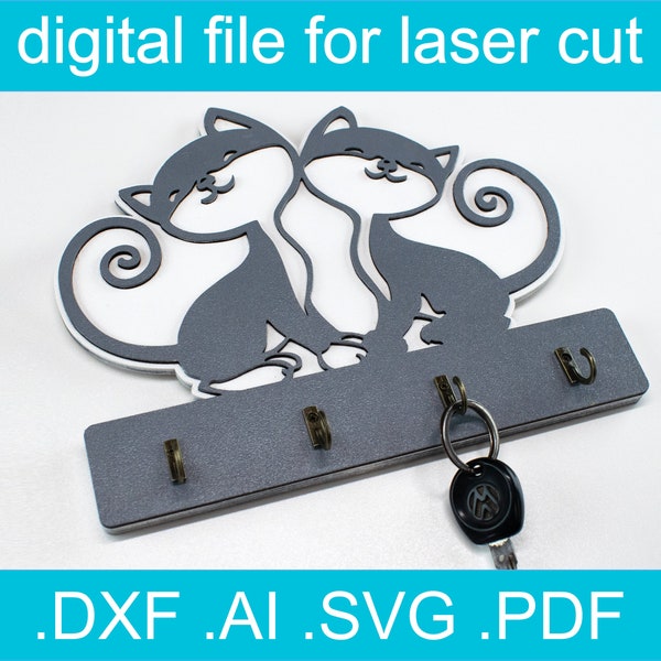 Laser Cut Files SVG Keys Holder Cats Laser cut Vector For Glowforge dxf, ai, svg, Cut File Holder