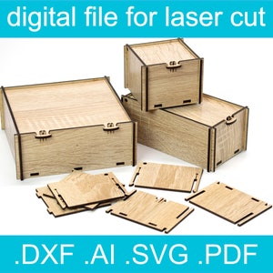 Cajas de madera para ensamblar sin pegamento, corte láser SVG, archivos xtool d1, caja de regalo, proyecto Glowforge, archivos CNC para madera, archivos Lightbirn
