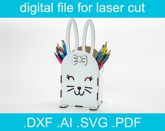 Plik laserowy Uchwyt na ołówki SVG | Wektor cięty laserowo dla Glowforge | Plik do cięcia uchwytu na ołówki | Pliki Lightburn | Pliki CNC do drewna
