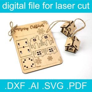 3D Puzzle Christmas House Card SVG • Laser Cut File • Glowforge • Xtool d1 • Lightburn • CNC • Vector Graphics