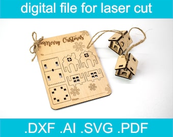 3D Puzzle Christmas House Card SVG • Laser Cut File • Glowforge • Xtool d1 • Lightburn • CNC • Vector Graphics