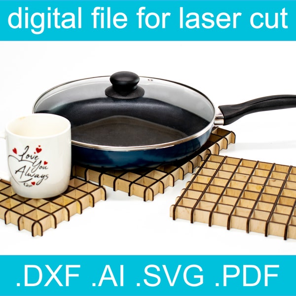 Hölzerne Hitzebeständige Pfannenmatten Set Küche Laser geschnitten SVG, Hot Pot Stand geschnitten Datei, Glowforge Projekt, Cnc-Dateien für Holz, Lightbirn Dateien