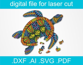 Laser Cut Files Puzzle Turtle | Glowforge Project | Cnc Files For Wood |  Glowforge SVG Files | Glowforge Ideas | Cnc Plans | Wooden Puzzle