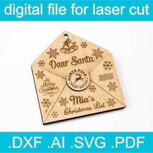 Christmas Letter To Santa SVG • Christmas Ornament SVG • Laser Cut File • Glowforge • Xtool d1 • Lightburn • CNC • Vector Graphics