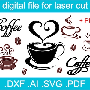 Mug With Heart Steam SVG | Coffee SVG | Coffee SVG For Silhouette | Coffee Clip Art| Lasercut File For Glowforge | Lightburn File