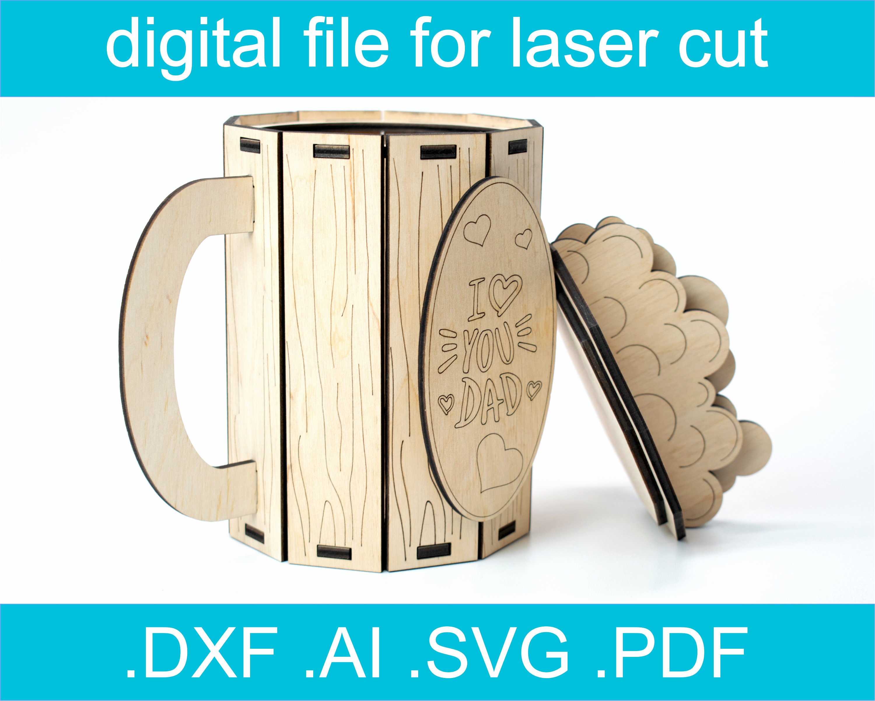 Father Day Laser Cut File Mug Gift Box SVG Wood Beer Mug Etsy