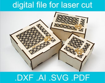 Lasergesneden bestanden vak SVG bundel 3 maten lasergesneden vector voor Glowforge geschenkdoos dxf, ai, svg, bestand knippen