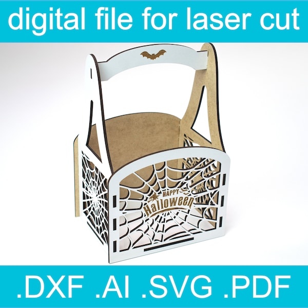 Laser Cut Files Halloween Candy Bowl SVG • Halloween Basket SVG • Laser Cut File • Glowforge • Xtool d1 • Lightburn • CNC • Vector Graphics