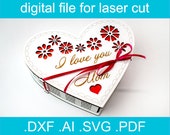 Mothers Day Laser File • Laser Cut Box SVG • Glowforge Box • Lasercut File • Box Laser File • Box DXF • Heart Box