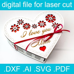 File laser per la festa della mamma • Scatola tagliata al laser SVG • Scatola Glowforge • File tagliato al laser • File scatola laser • Scatola DXF • Scatola a cuore
