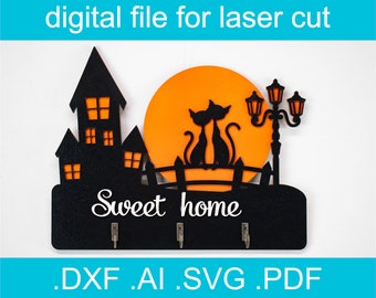 Laser Cut Files SVG Key Holder Enamored Сats • Laser Cut Project Key Sign • Glowforge • Xtool d1 • Lightburn • CNC • Vector Graphics