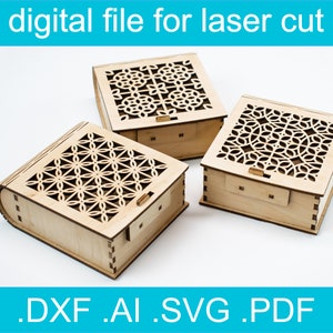 Laser Cut Files Box SVG Bundle 7 Designs Laser Cut Vector for Glowforge ...