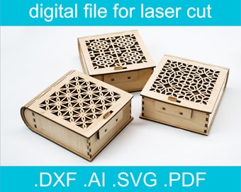 Laser Cut Files Box SVG Bundle 7 Designs  Laser cut Vector For Glowforge Gift Box dxf, cnc files for wood