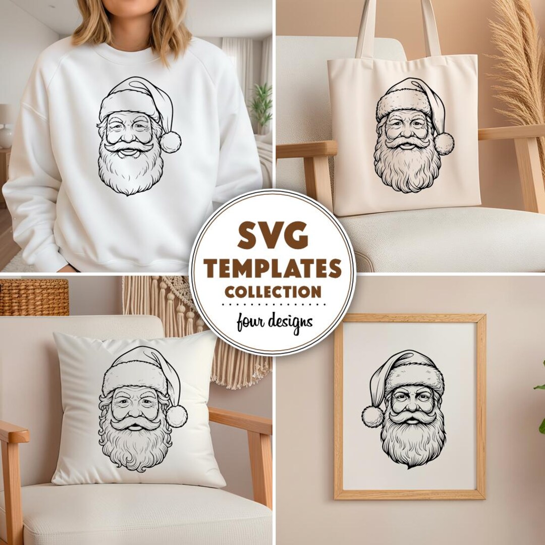 Festive Santa Portrait - SVG Bundle, Cricut Designs, Laser SVG Files ...