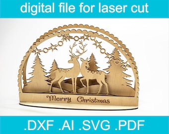 3D Christmas Scene Deer SVG • Laser Cut File • Glowforge • Xtool d1 • Lightburn • CNC • Vector Graphics