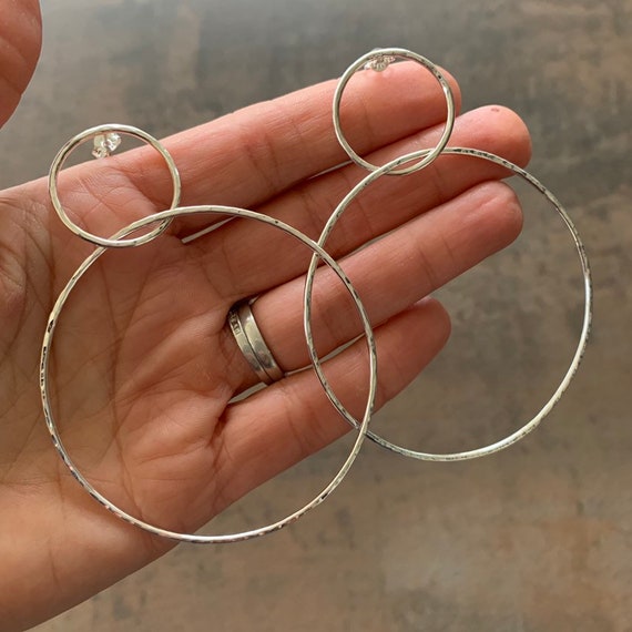 Hoops Large 925 Sterling Silver Hammered Hoop Earrings