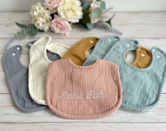 Muslin Baby Bibs Custom Embroidery