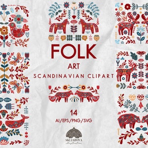 Volkskunst Clipart Skandinavische Clipart Nordische Volkskunst Volkskunst Blumen Clipart Skandinavische Volkskunst Volkstiere Clipart